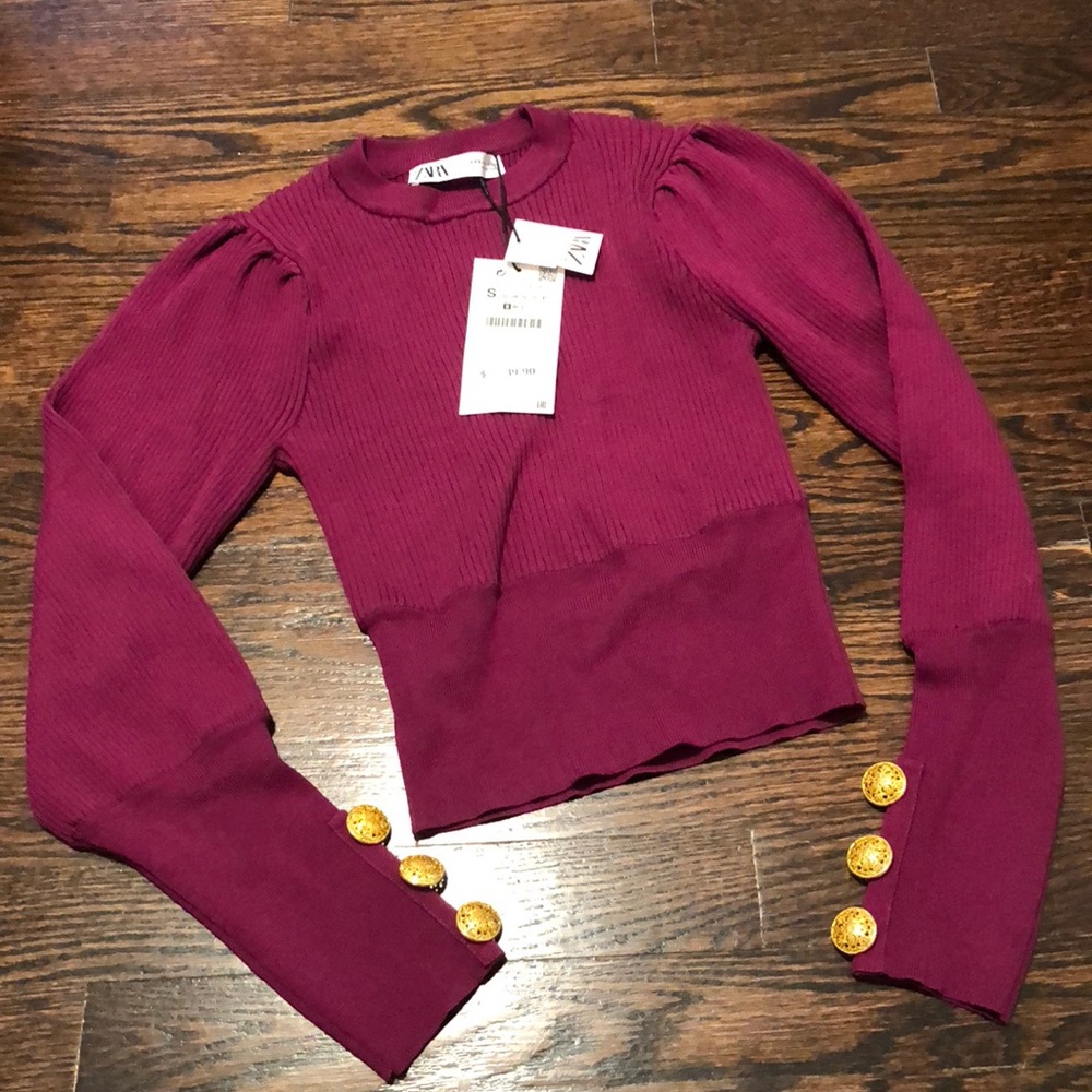 Zara fuchsia puff sleeve sweater. New!